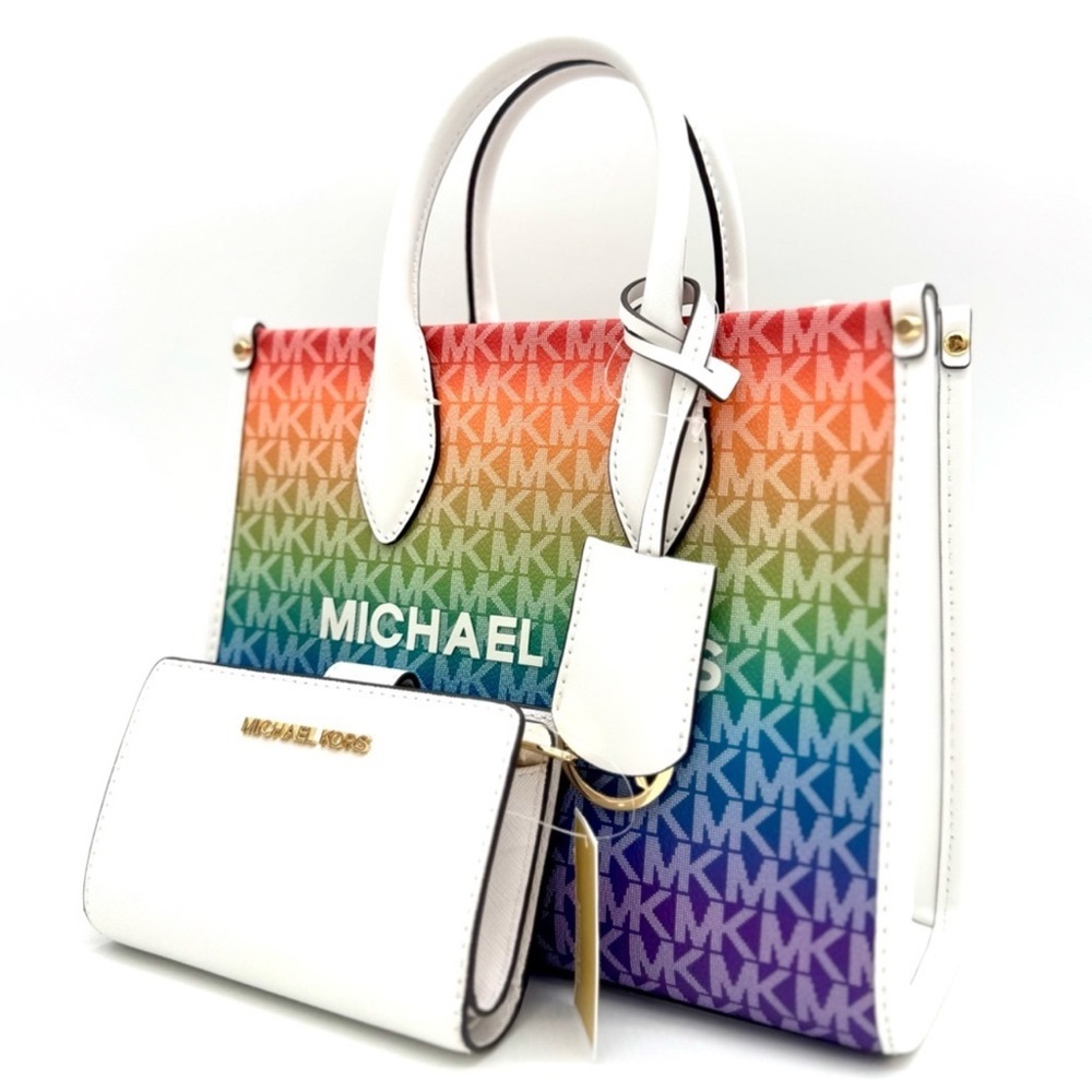 Michael Kors Mirella SM Signature Logo Xbody Tote Bag & Matching Bifold Wallet 🌈
